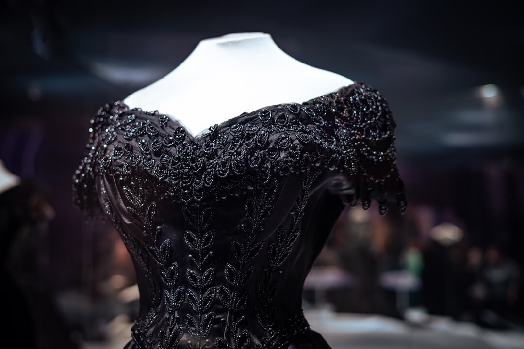 Elegant evening gown displayed on a mannequin